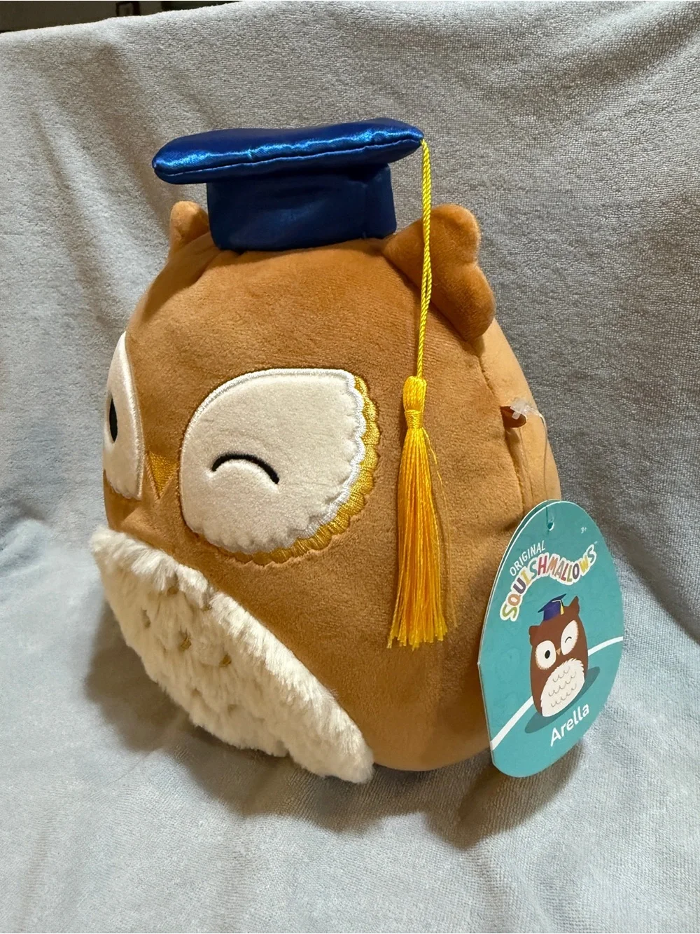 Squishmallows Brown Owl with Blue Graduation Cap “Arella”